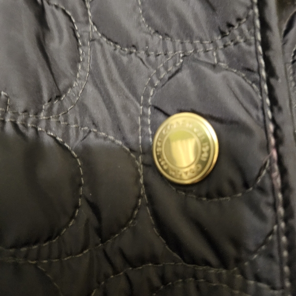 Coach Black Quilted Logo C Jacket Coat Button Front Pink Lining - Picture 3 of 12